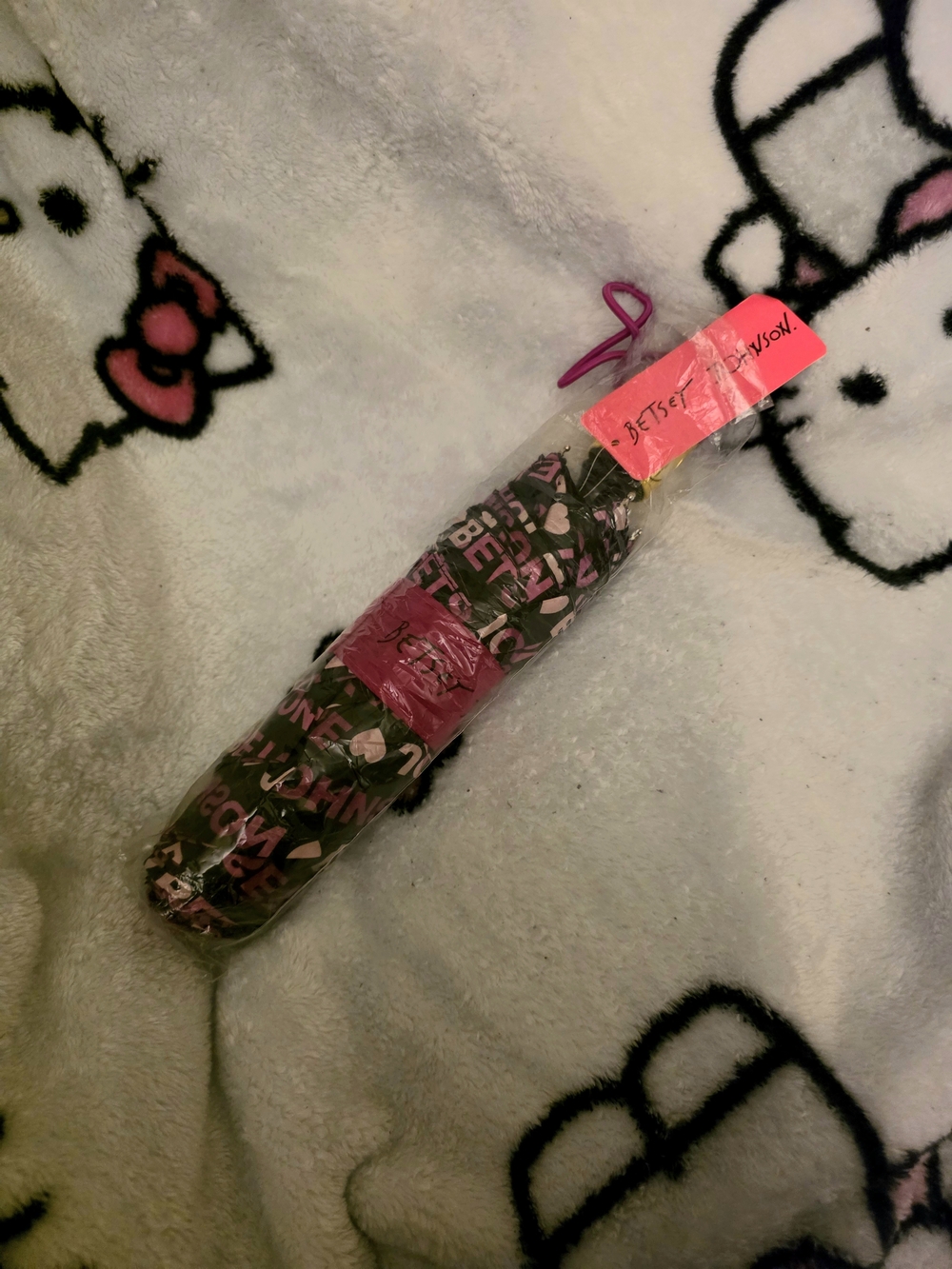 Betsey Johnson Black and Pink Heart Logo Folding Umbrella
